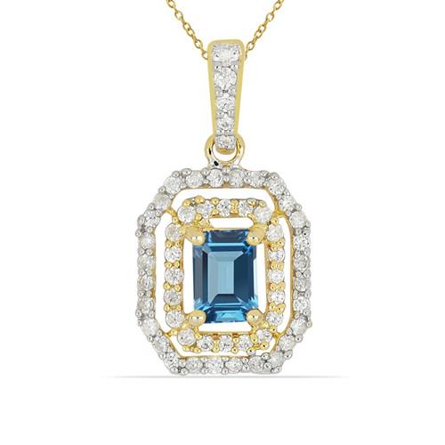 BUY 14K GOLD PENDANT WITH LONDON BLUE TOPAZ AND WHITE DIAMOND